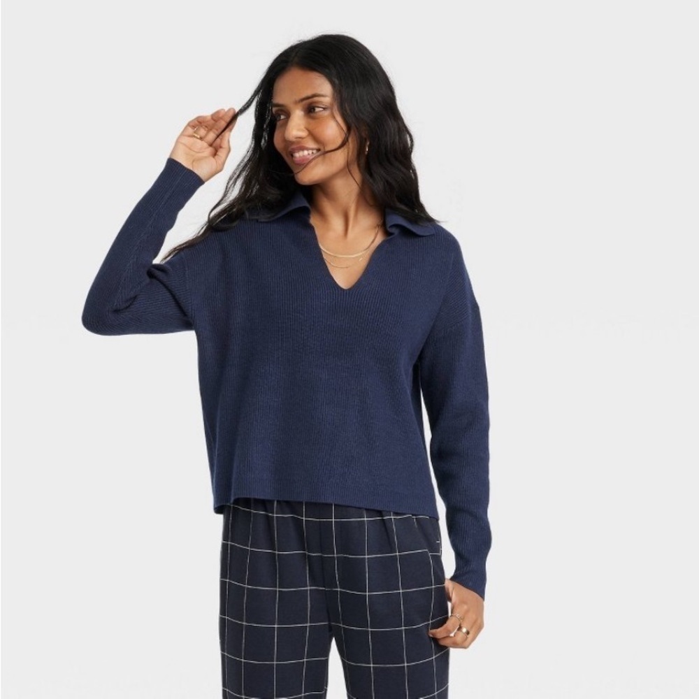 A new day navy ribbed pullover sweater nwt